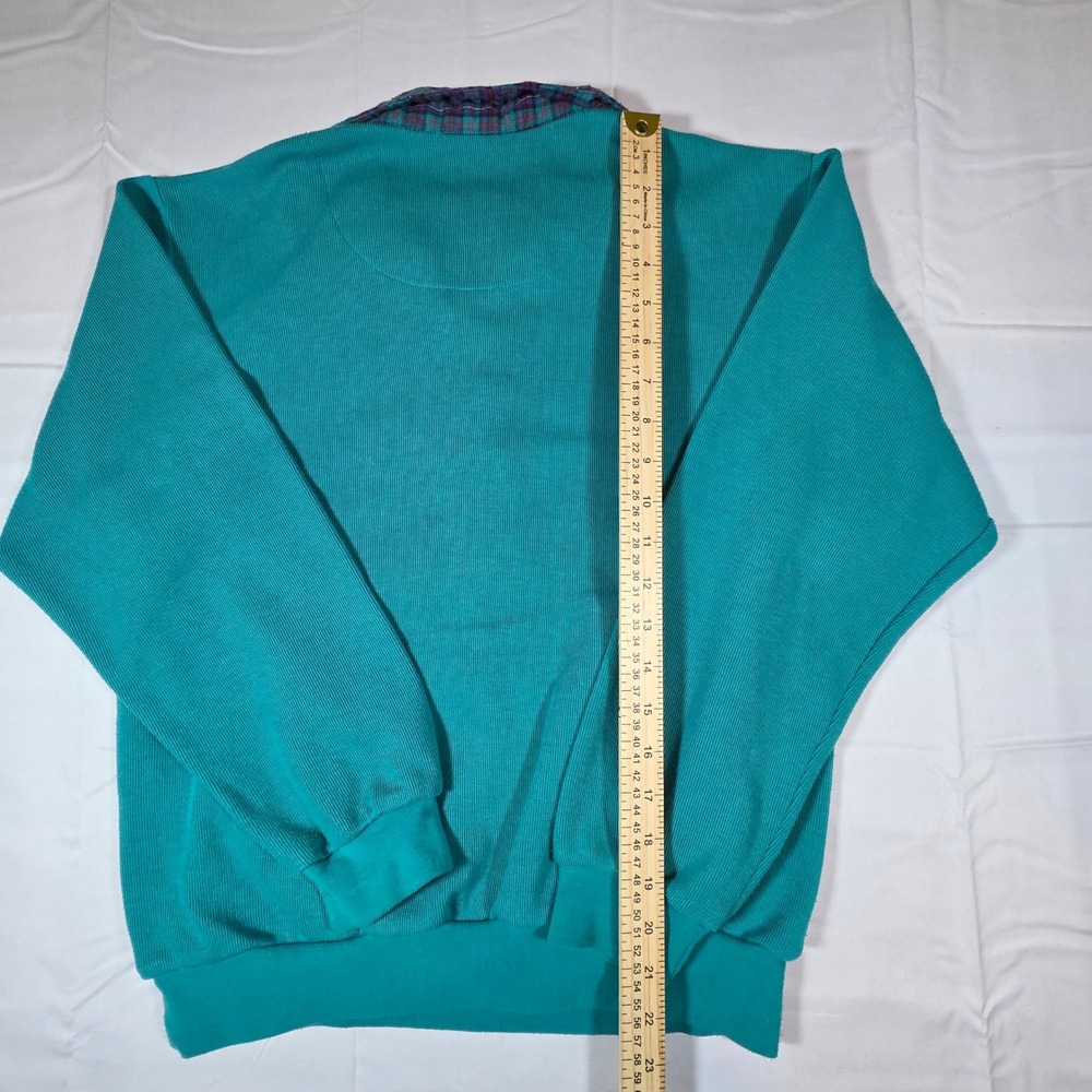Vintage 90s Koret Sport Teal Ribbed Quarter Zip Sweatshirt Plaid Patches Small - Picture 6 of 8